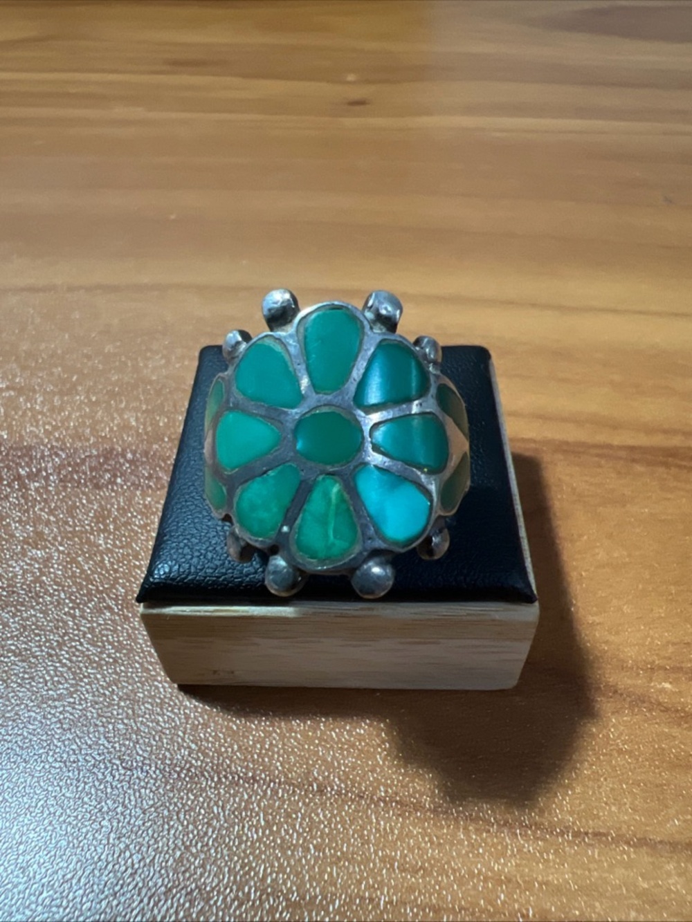 VTG Frank Vacit Zuni Flower Ring Sterling Silver Turquoise Floral Inlay Sz 7.5